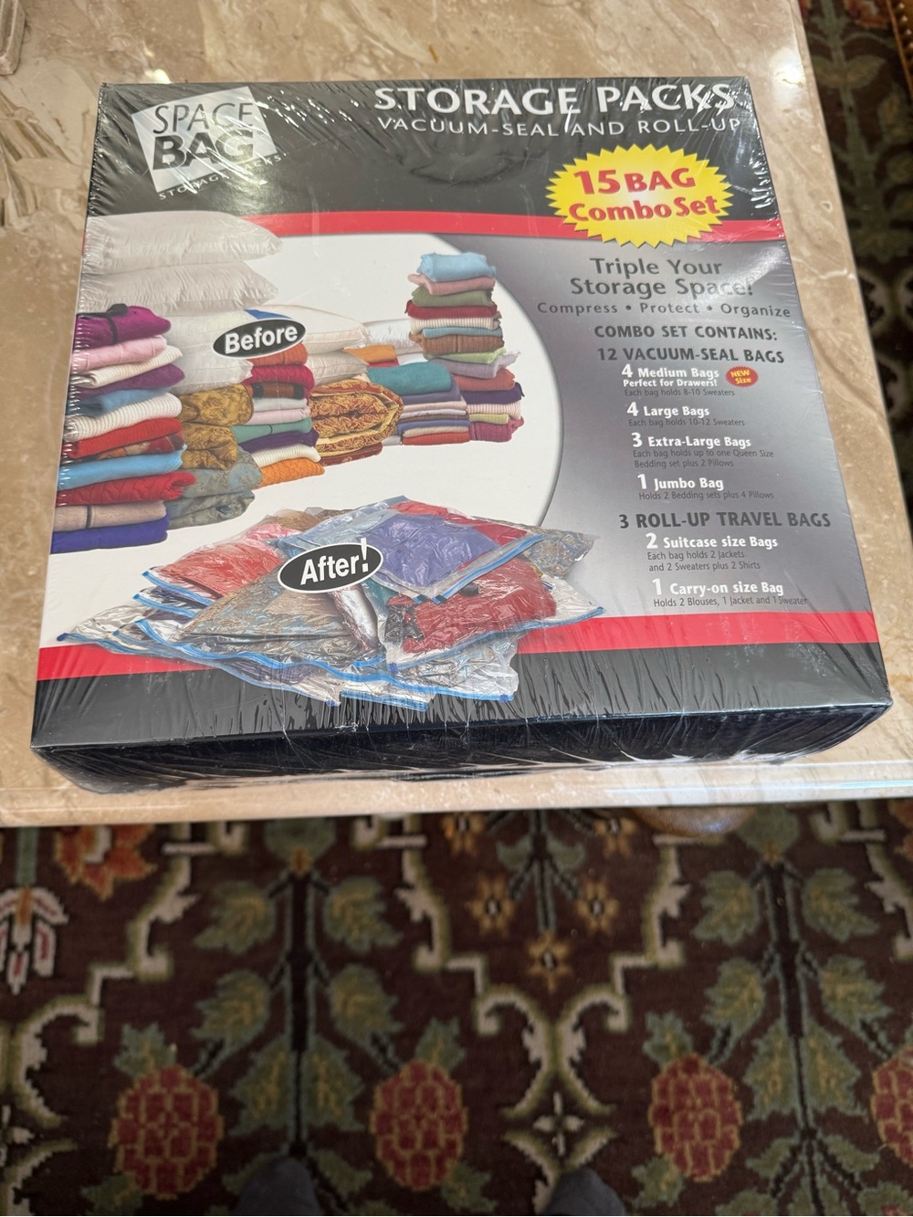 15-Bag Vacuum Storage Pack - Black Packaging